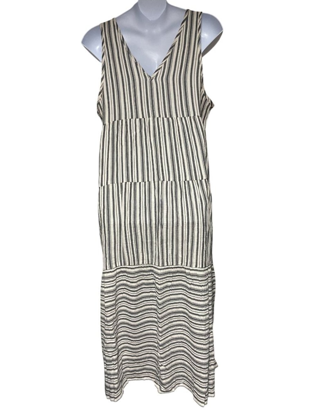 Marine Layer Corinne Double Cloth Maxi Dress XL Black & White Striped Sleeveless - Picture 2 of 9